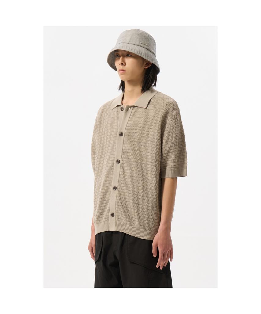 Customellow Beige Mesh Half Sleeve Cardigan Cwwam25312Bex