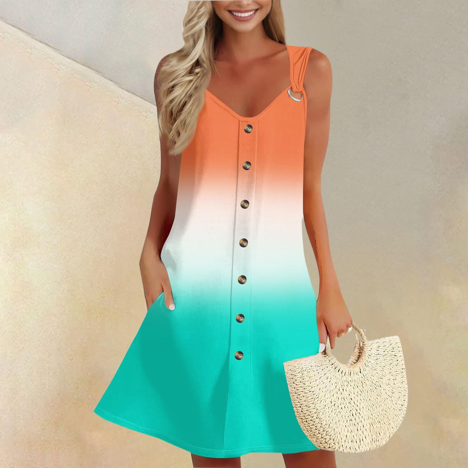 

Женское летнее платье с карманом без рукавов весенний сарафан с градиентным принтом XL шафрановый