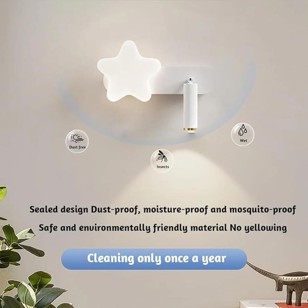 Wall Light LED Dimmable Wall Lamp with Remote Control Star Wall Spotlight Rotatable 350° Night Light White Reading Lamp Lighting