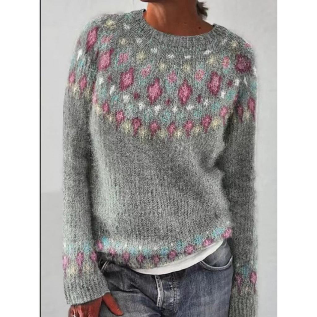 Women's Round Neck Color Blocked Loose and Fashionable Pullover Knitted Sweater for Autumn and Winter
