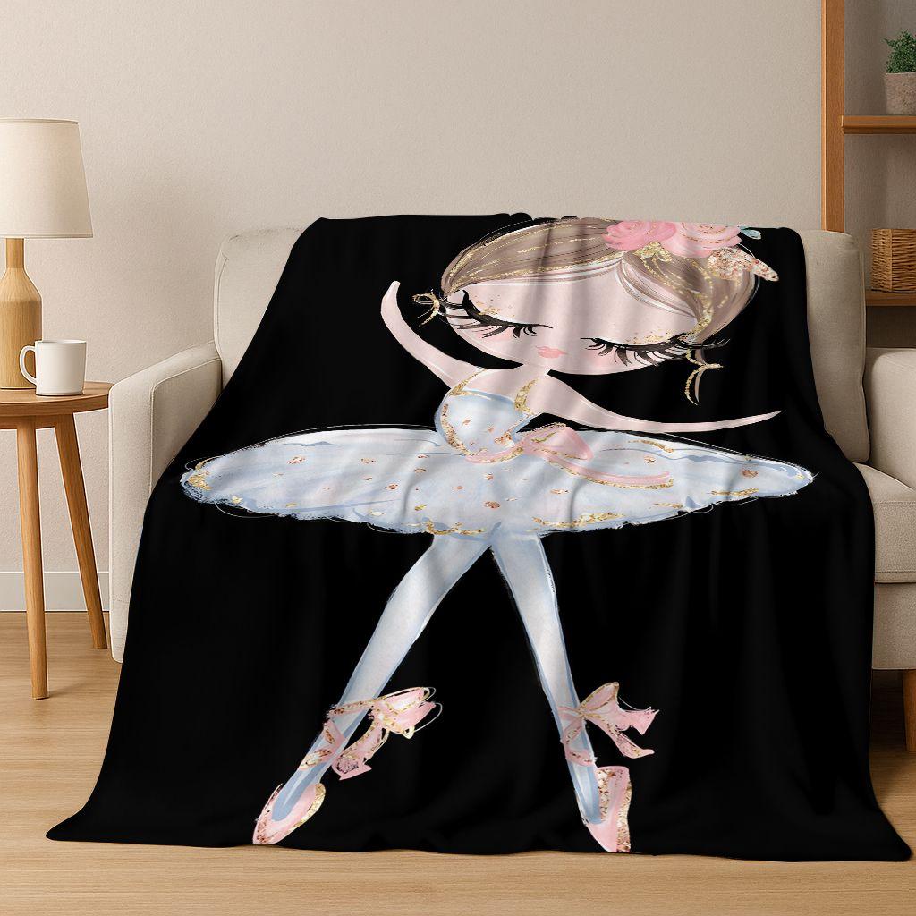 Elegant Ballet Dacing Girl Ballerina Cartoon Flannel Blanket,Cozy Soft Throw Blanket for Home Bedroom Bed Sofa Cover Gift Kids