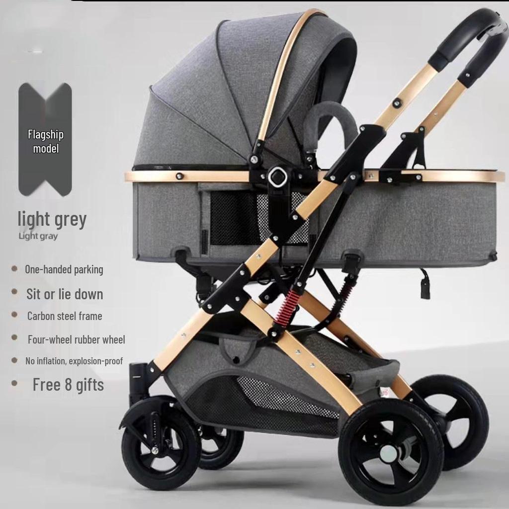 Convertible Lightweight Baby Stroller: Reclining, Foldable, High Landscape, Shock-Absorbing, Two-Way Use for Newborns