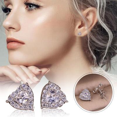 Pendientes de diamantes para mujer, bonitos pendientes de corazón hipoalergénicos con circonitas, regalos de cumpleaños y aniversario de moda.