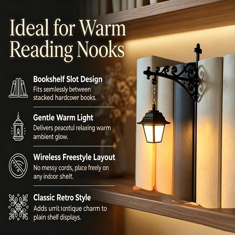 Vintage Bookshelf Lamp Library Lantern Light Library Lantern Bookshelf Light Reading Nook Led Night Lamp Decorative for Home