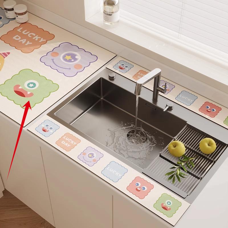 3PC Kitchen Faucet Diatomaceous Earth Water Stopper Drain Mat Bathroom Countertop Absorbent Mat Long Narrow Edge Coaster