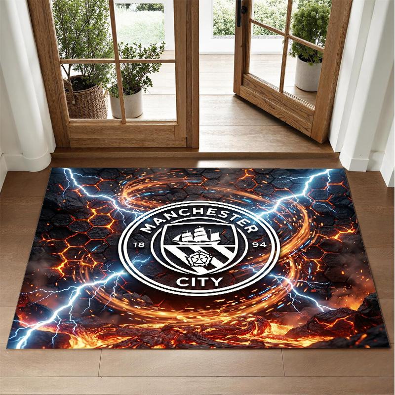 Manchester City Design Crystal Velvet Rug Soft Decorative Mat for Bedroom Entrance