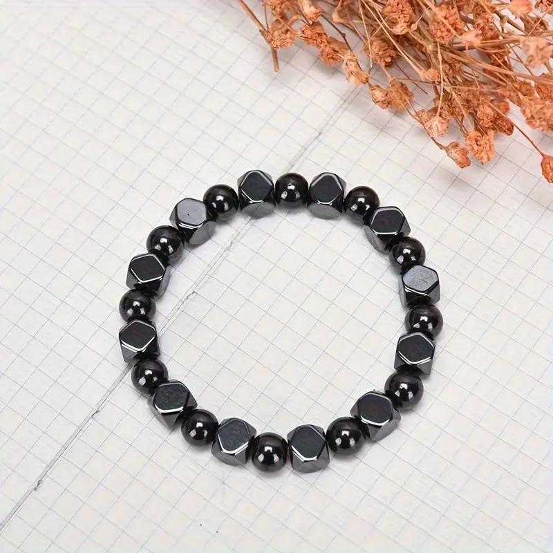 Pulseira Masculina de Contas de Obsidiana Negra, Hematita e Olho de Tigre - Pedra Natural, Proteção Circulatória, Joia Durável, Design Elegante de Contas