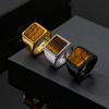 Classic Tiger Eye Natural Stone Stainless Steel Ring for Men, Chunky Square Thumb Ring, Waterproof Jewelry Gift