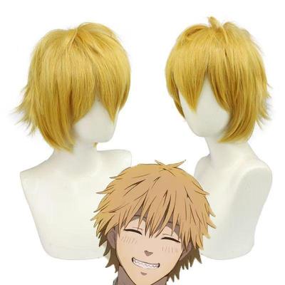 Anime Cosplay Wig, Denji Golden Yellow Short Hair High-Temperature Fiber Synthetic Hairpiece