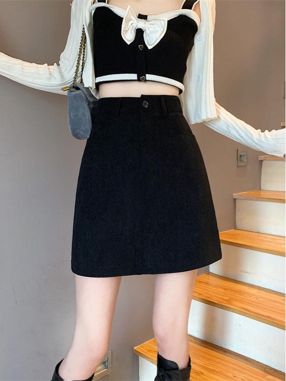 Cord-Minirock in Schwarz mit hoher Taille, A-Linie, für Damen - Herbst/Winter Mode 2026