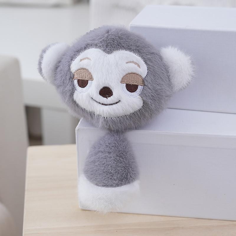 Charming Gray Monkey Plush Toy Keychain Fluffy Animal Pendant For Bags And Accessories