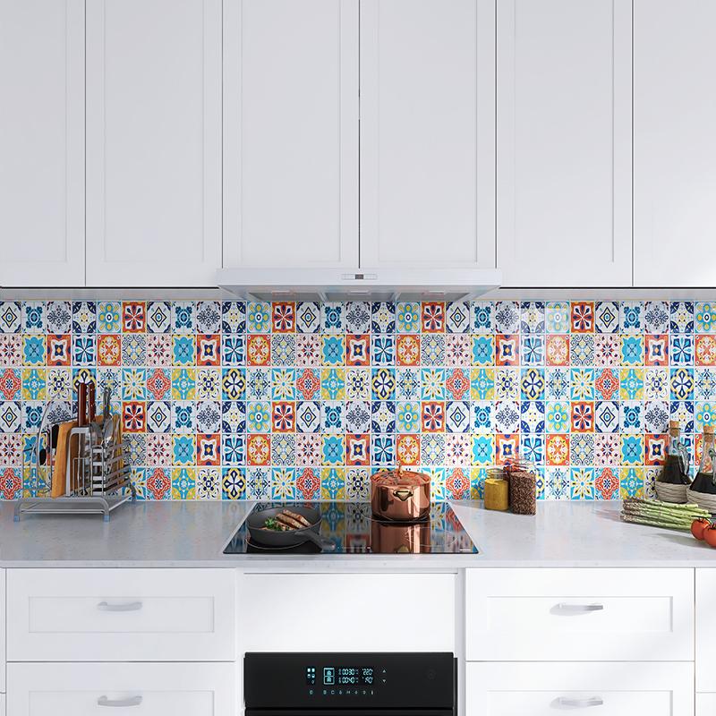 Autocolant rezistent la ulei și căldură pentru bucătărie, stil european, cu grilă, 0,4 x 1m, tapet pentru blatul de bucătărie