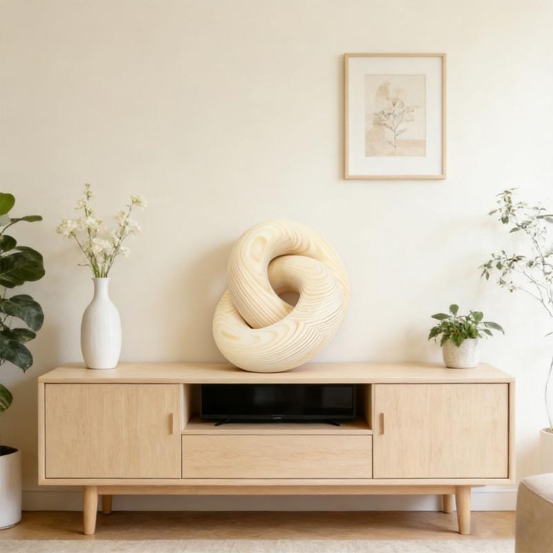 Artistic Wooden Interconnected circlets Home Accent Handmade Show Piece For Counter exclusive Exhibition 12x12cm P9YB