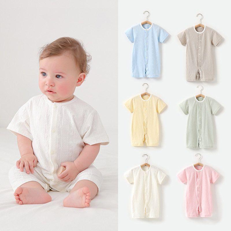 Newborn Baby One-Piece Romper Summer Thin Cotton Jumpsuit Unisex Soft Short-Sleeve Breathable Clothing