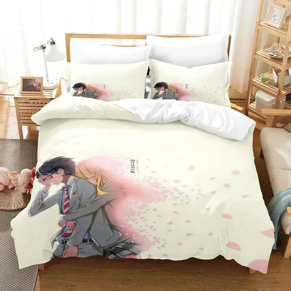 Anime Your Lie in April Bedding Set Duvet Cover Bed Set Quilt Cover Pillowcase Comforter king Queen Size Boys Adult Bedding Set