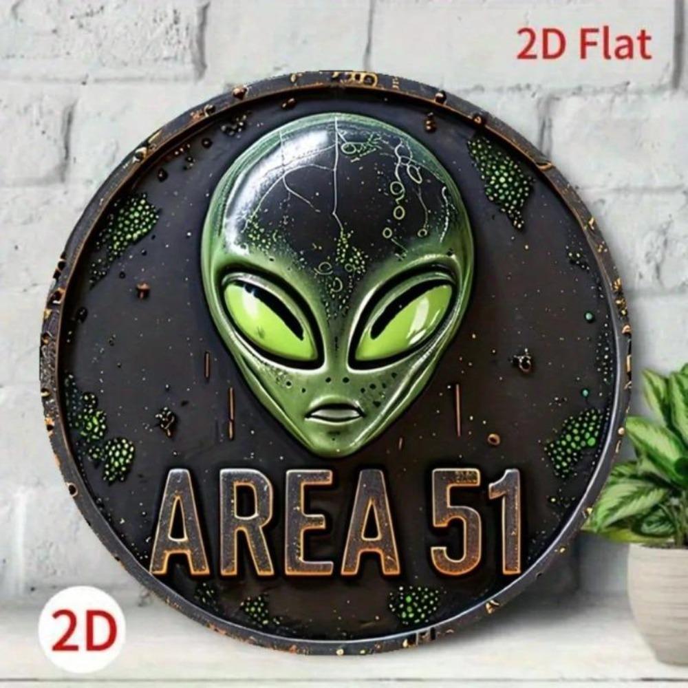 UFO Mimozemšťan Umění Kovová Nástěnná Dekorace Vintage Oblast 51 Anglický Znak 2D Plochý 7,87x7,87 Palce