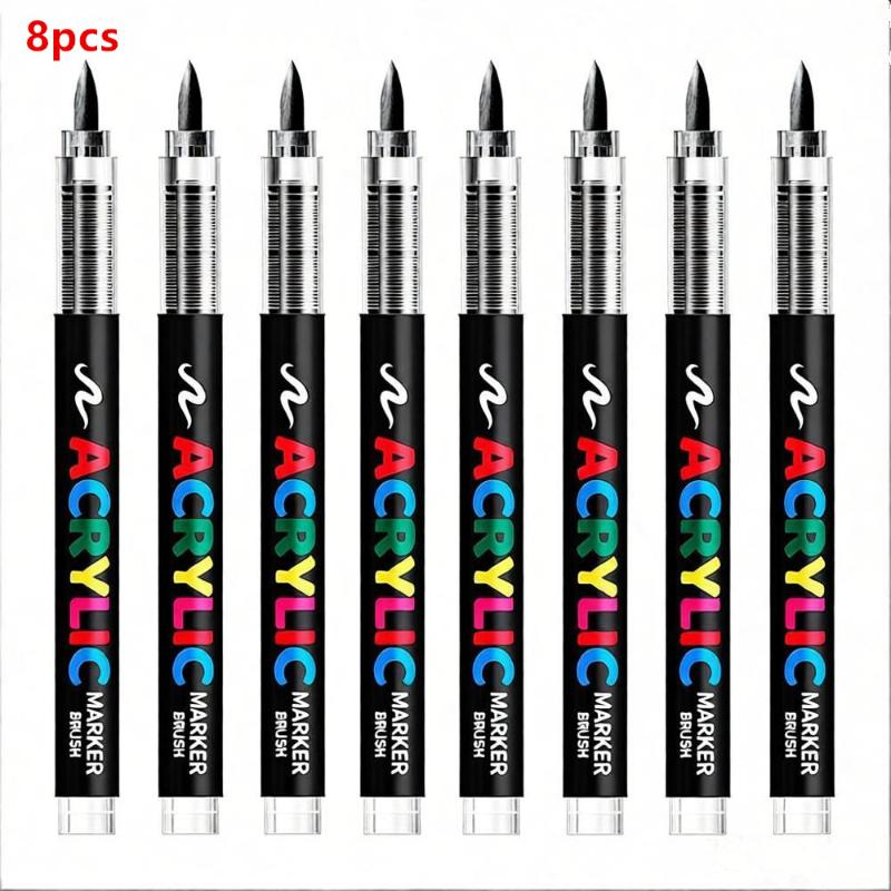 

8pcs Large Ink Capacity Acrylic Markers Black And White Acrylic Paint Markers Set For Illustration Sketching, Wood, Glass, Fab чёрный