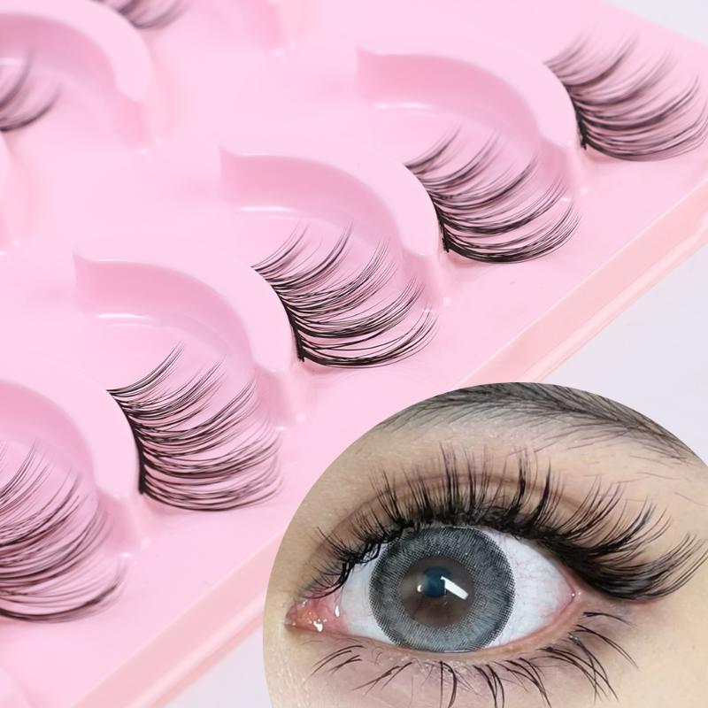 Halbe Wimpern, 5 Paar, natürliche, flauschige falsche Wimpern, Manga-Lash, 3D-Faux-Nerzwimpern, weiche geflügelte Wimpernverlängerung, Make-up-Tool