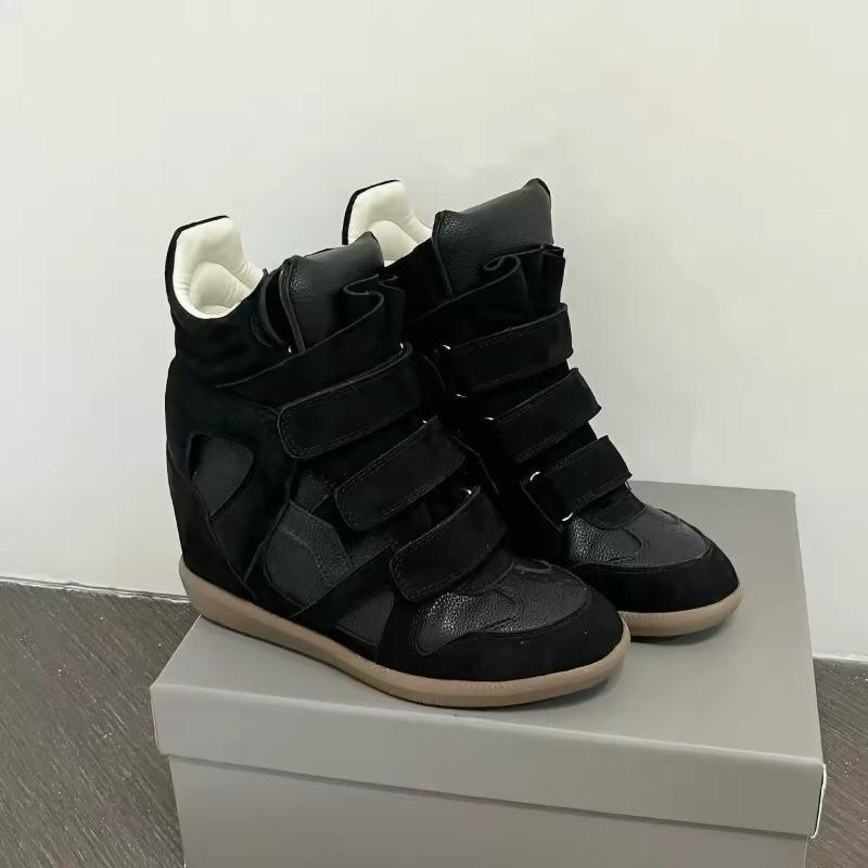 Neue, innere Höherschuhe Damen High-Top Farbkombination Runde Spitze Flachsohle Freizeitschuhe Vielseitige Klettverschluss Sneaker Damen