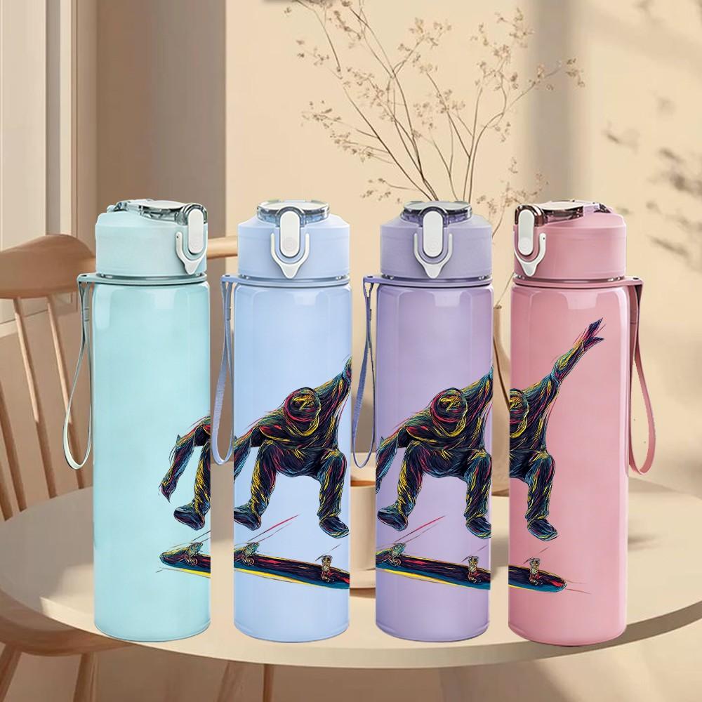 1PC Skateboard Boy Trick Action Print 750ml Color Plastic Sports Water Bottle Leakproof Flip Straw Lid Suitable for Sports Office Home Use