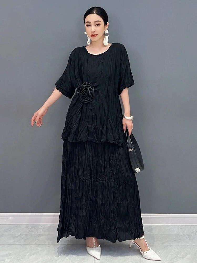 Xitao Dvoudílná souprava s kulatým výstřihem, polorukáv, jednobarevná souprava sukně A-line LYD1836