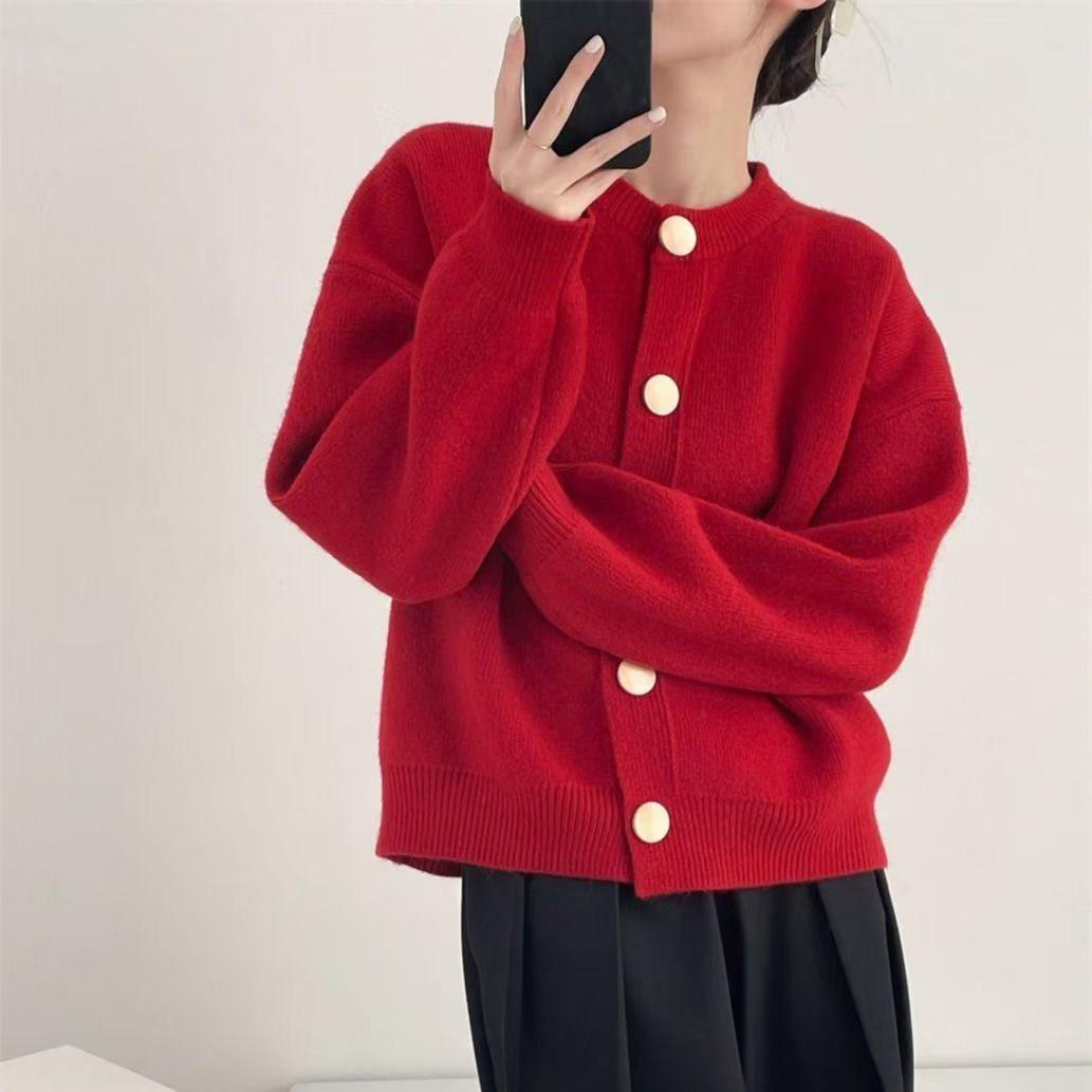 

Женский кардиган Meilaide однотонный - Свободный, однобортный свитер с круглым вырезом для весны, осени и зимы S