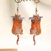 Acrylic Flat 2D Cat Earrings A Pair Of Creative Cute Kitten Eating Fish Earrings Exquisite Jewelry New Year Birthday Gifts
