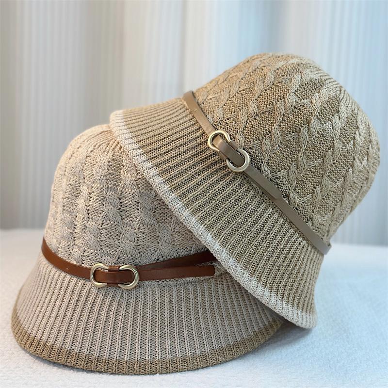 Spring and Summer Belt Buckle Bucket Hat Women's Fashion Sunshade Temperament Pot Hat Twist Pattern Breathable Travel Sun Hat