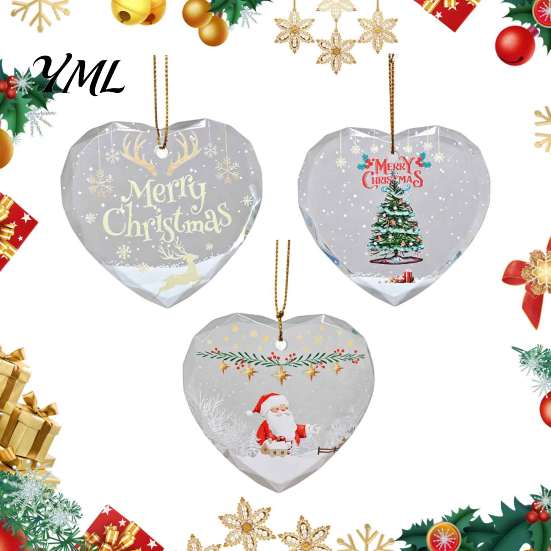 Seasonal Home Decor Items Heart Shaped Christmas Ornaments, Crystal Santa Winter Scene Hanging Ornament, Transparent Holiday Romantic Space