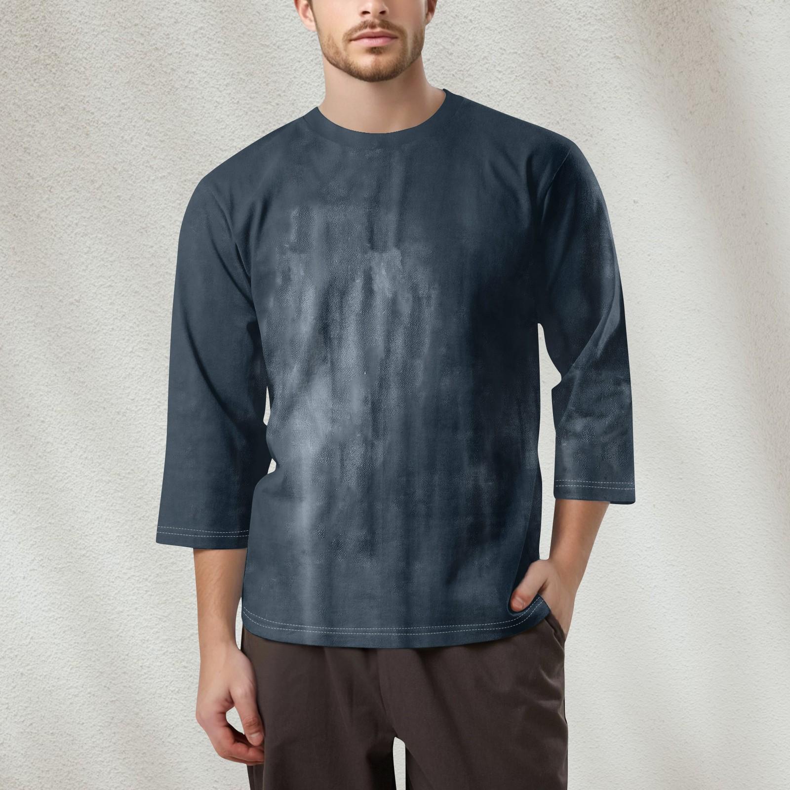 

Мужская модная футболка с круглым вырезом и рукавом 3/4 L тёмно-синий