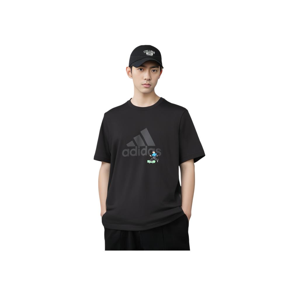 Adidas Graphic Logo Cartoon Print Casual Sports Tee Men Tops Black IA8155