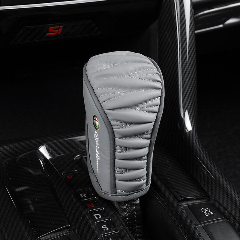 GLSRA1 Leather Car Shift Handle Cover Center Control Gear Shift Cover For Alfa Romeo Giulia Stelvio Giulietta 156 159 147 Mito Tonale
