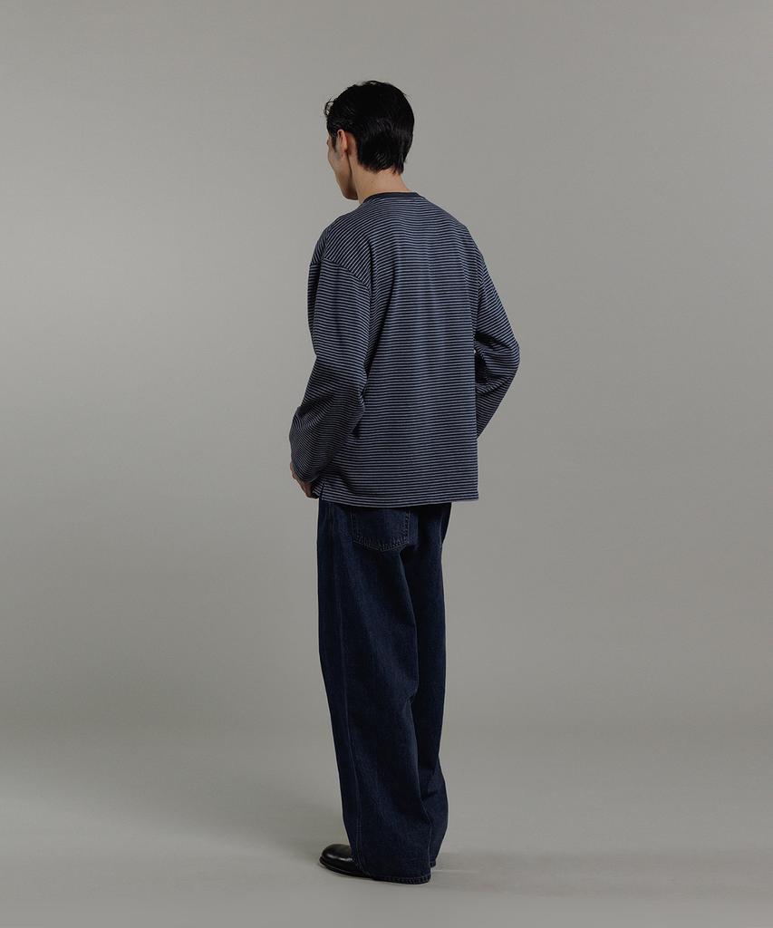 BLANKROOM Pencil Stripe Long Sleeve Tee_Indigo Blue