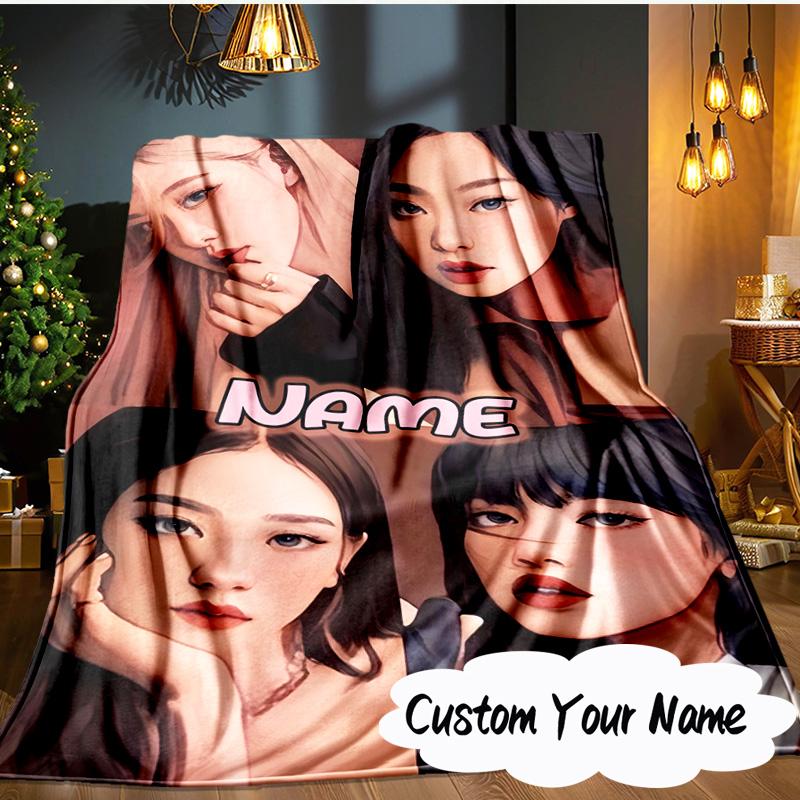 Custom Name Kpop Group Fashion Blanket Ideal Bedding Blanket Perfect for Travel, Camping, Living Rooms, Offices, Sofas, Fan Christmas gift