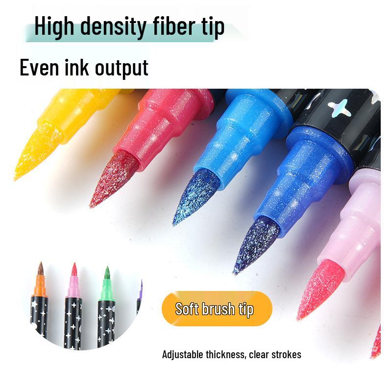 Dual-Color Sparkle Flow Fluorescent Pen Set with Thick Soft Tip