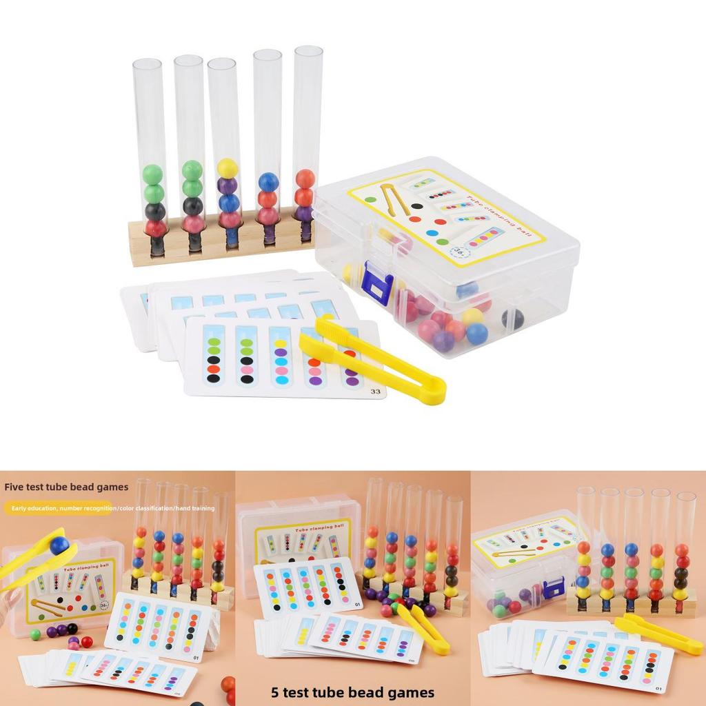Wooden Educational Childrens Bead Sorting Tubes With Color Recognition For Parentchild Interaction