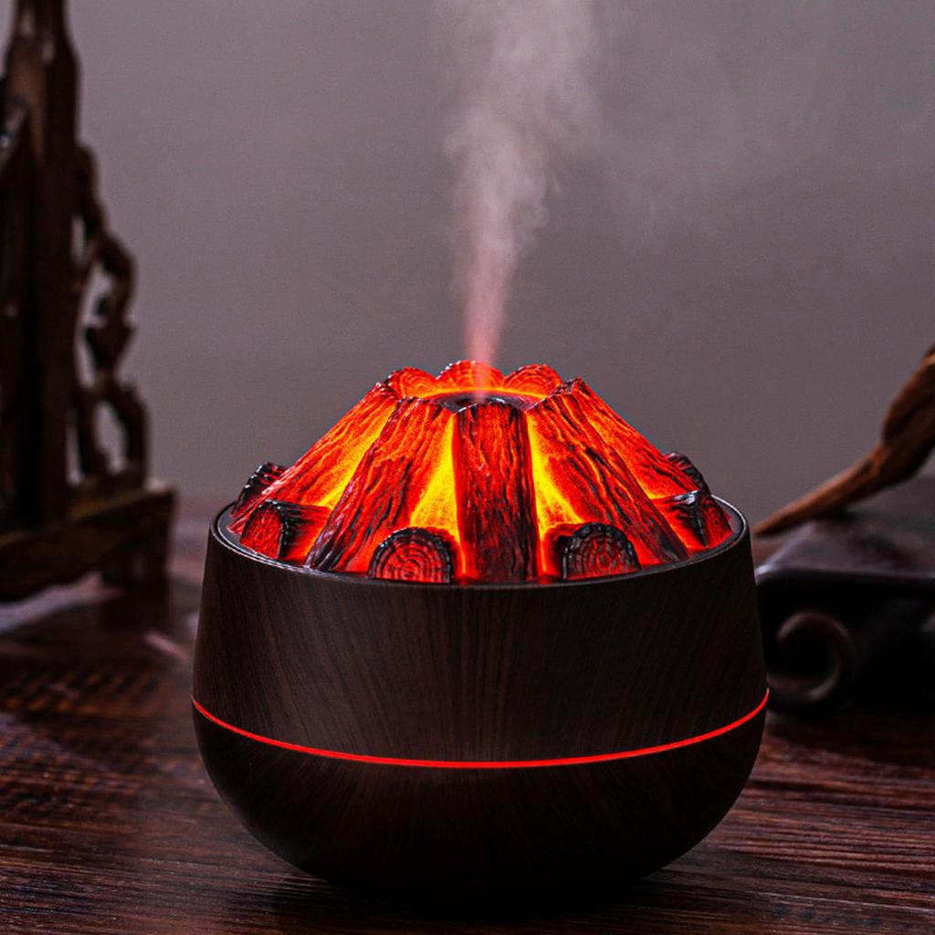 Mini Humidifier Simulated Charcoal Fire Portable USB Desktop Personal Humidifier 300 ML Dark Wood Grain