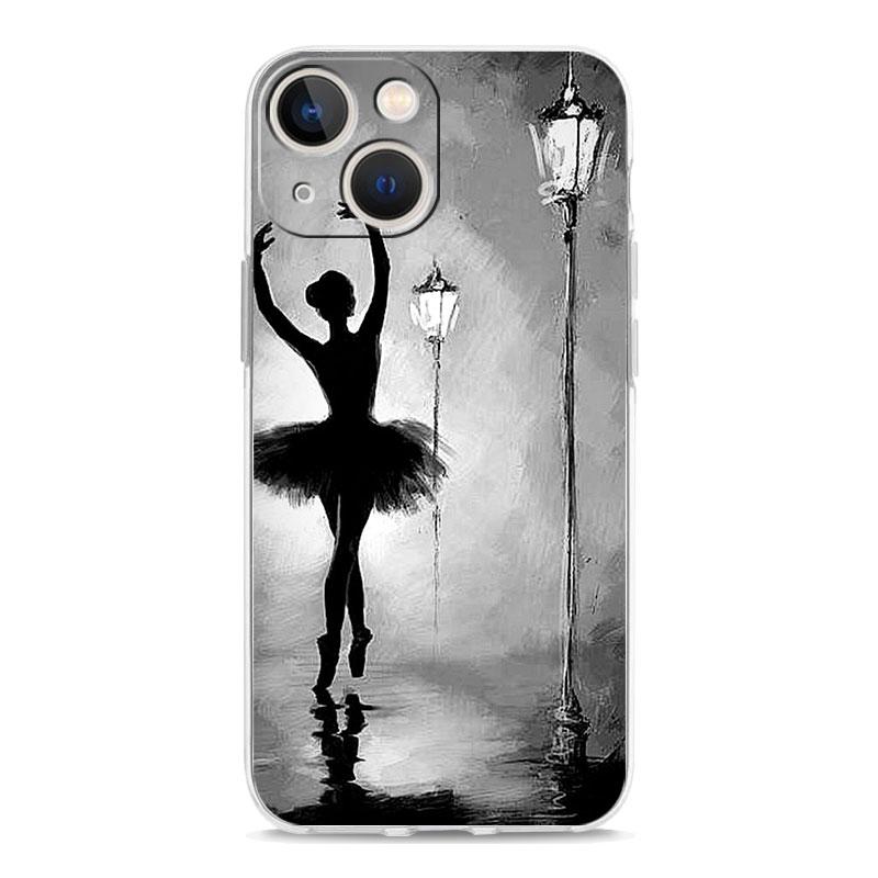 Simple Swan Dance Ballet Luxury Phone Case For iPhone 15 16 14 13 12 11 Pro Max XS X XR SE 7 8 Plus TPU Clear Lens Protect Cover