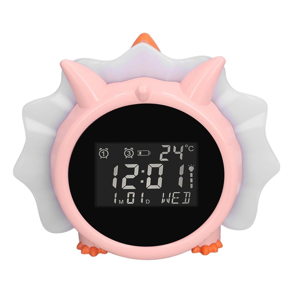 Budzik Różowy Kształt Dinozaura Wielofunkcyjny Przyłóżkowy LED Elektroniczny Budzik