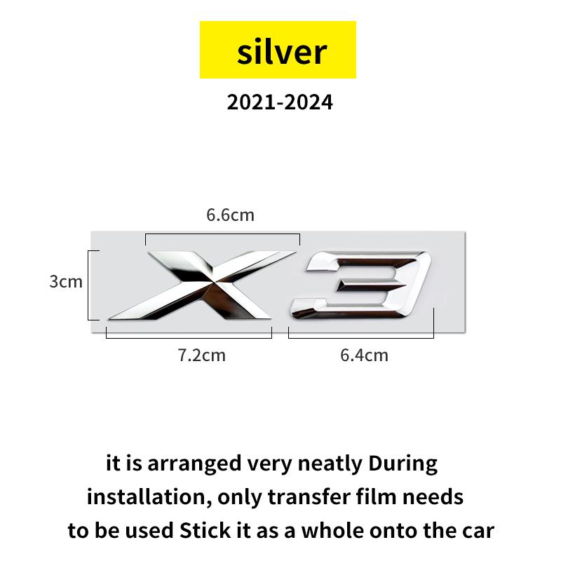 Suitable for BMW X1 X2 X3 X4 X5 X6 X7 F49 U12 F39 G08 G18 F15 F25 F26 G01 G02 G05 G06 G07  and Tail Letters Silver Black