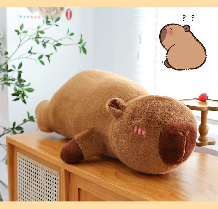 40CM-60CM Kawaii Cartoon Giant Strip Capybara Plush Doll Pillow Lying Brown Creative Capybara Plush Toy Home Decor Sleeping Toy