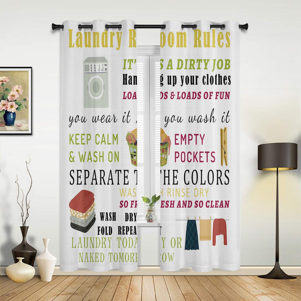 Laundry Room Wash Dry Fold Repeat Curtains for Bedroom Living Room Drapes Kitchen Kid's Room Window Curtain Modern Home Decor