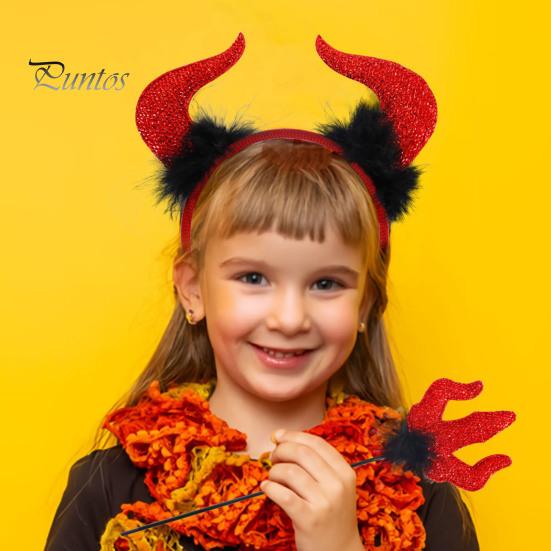 Halloween Costume Accessories Red Devil Costume, Glitter Horn Headband And Trident Prop Glittery Kit for Cosplay, Masquerade Party Performance Adults