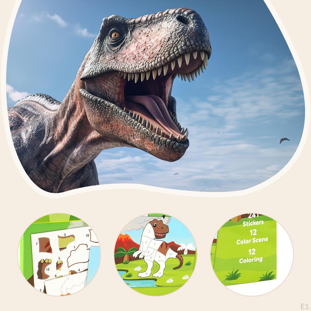 Sticker Book for Kids Early Education Portable Painting Coloring Dinosaur Learning