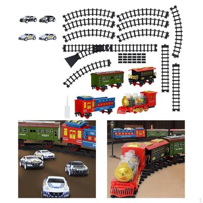 Electric Train Set Railway Steam Locomotive with Light and Sound Track Playset for