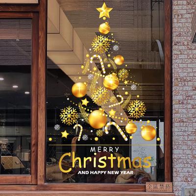 Christmas Tree, English Stickers, Glass Stickers, Room Mall Stickers, Window and Door Decorations, Electrostatic Stickers, Party Decoration Stickers