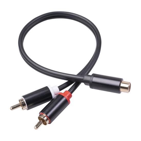 3686MMF-03 Audio Cable Portable Stable Connection 30cm Multifunctional PVC RCA Female to 2 RCA Male Splitter Cord for Power Amplifier