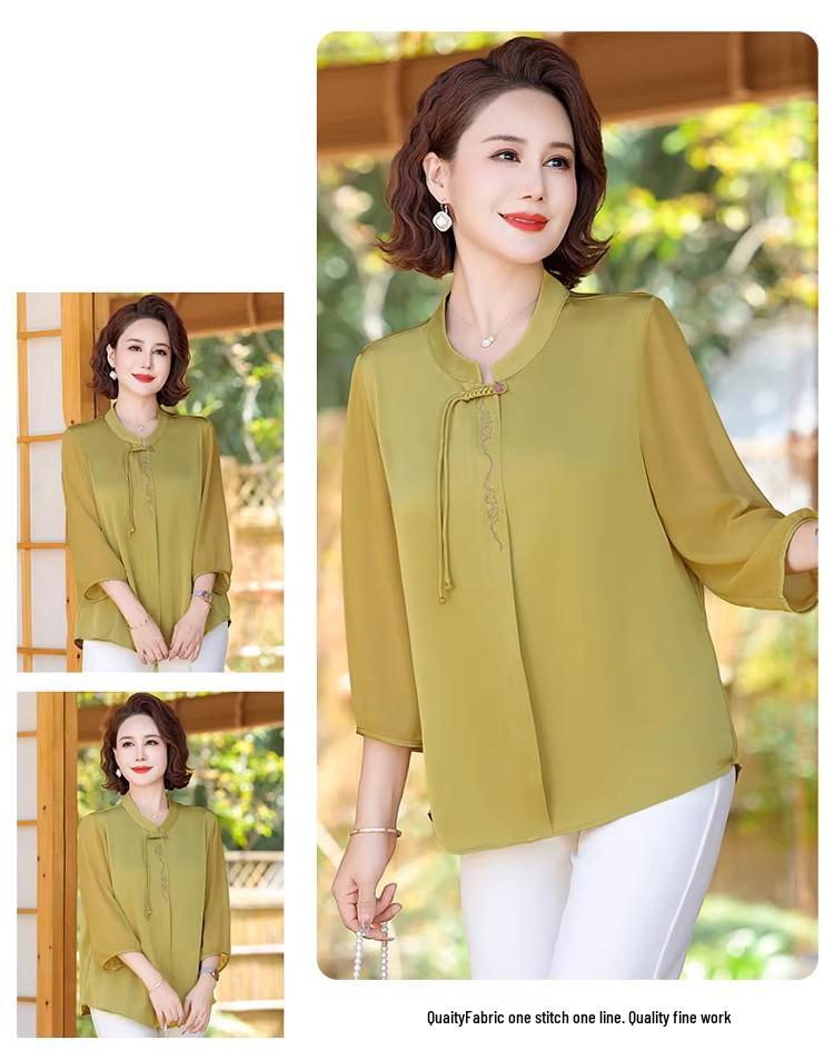 Women's Chinese Style Xiangyunsha Shirt - Mom's Summer 2026 Collection for Middle-Aged and Elderly