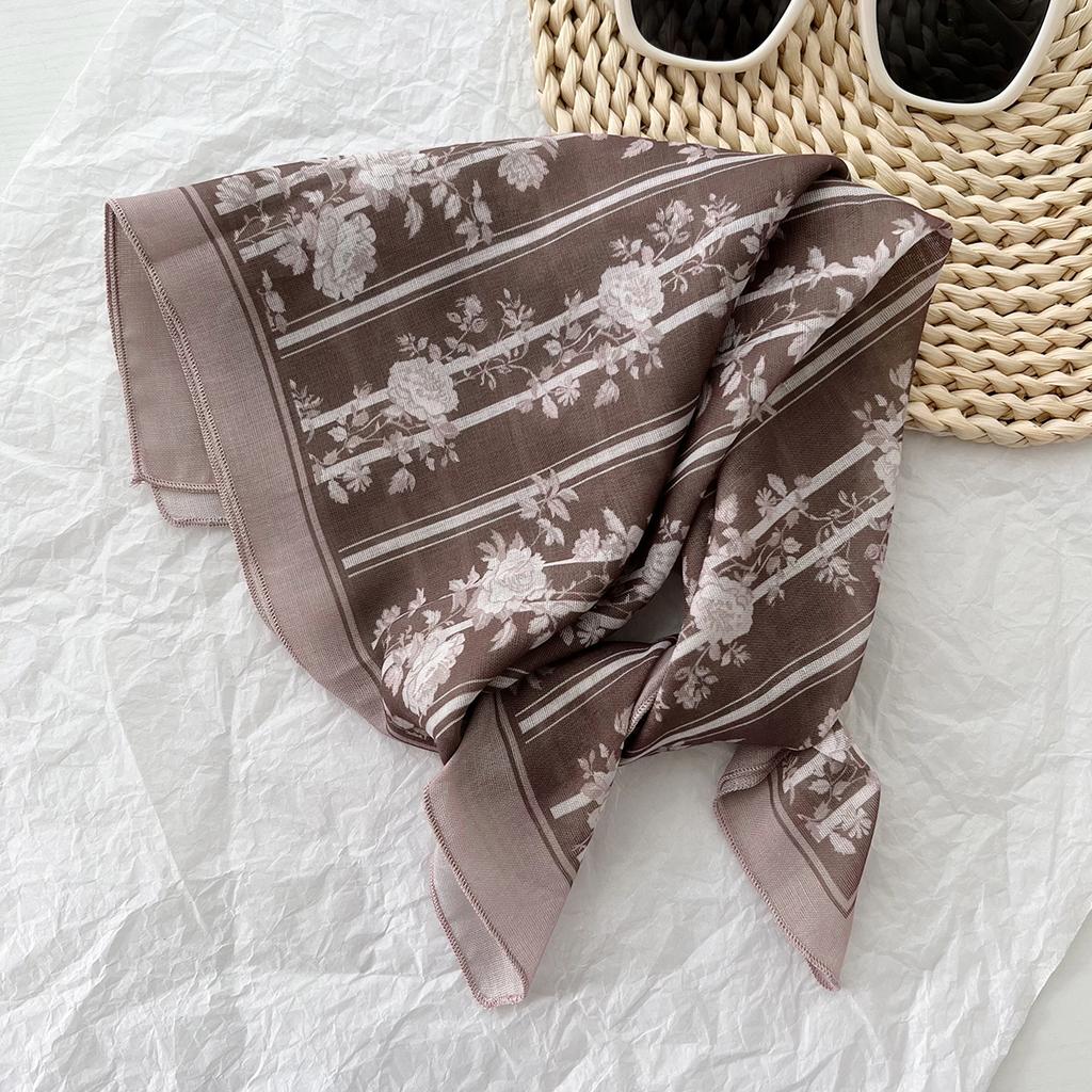 Spring and summer Japanese small fresh headscarf new versatile floral cotton and linen small square scarf women's thin decorative scarf silk scarf