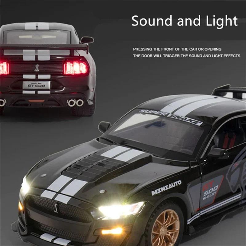 

1:32 Ford Mustang Shelby GT500 Модель Спортивного Автомобіля зі Сплаву Металева Лита Модель Автомобіля Звукова та Світлова Симуляція Колекція Дитяча Іграшка Подарунок